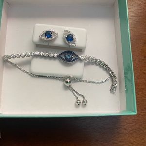 Sterling Silver 925 Evil eye 🧿 set earrings and bracelet
